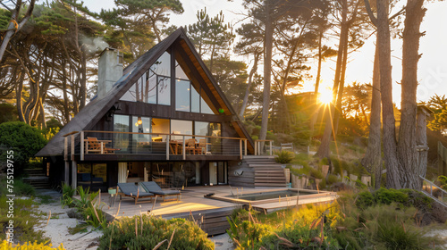 A-frame homes designed with sustainability and coastal conservation in mind, featuring eco-friendly building materials, rainwater harvesting systems, and low-impact designs to preserve fragile coastal