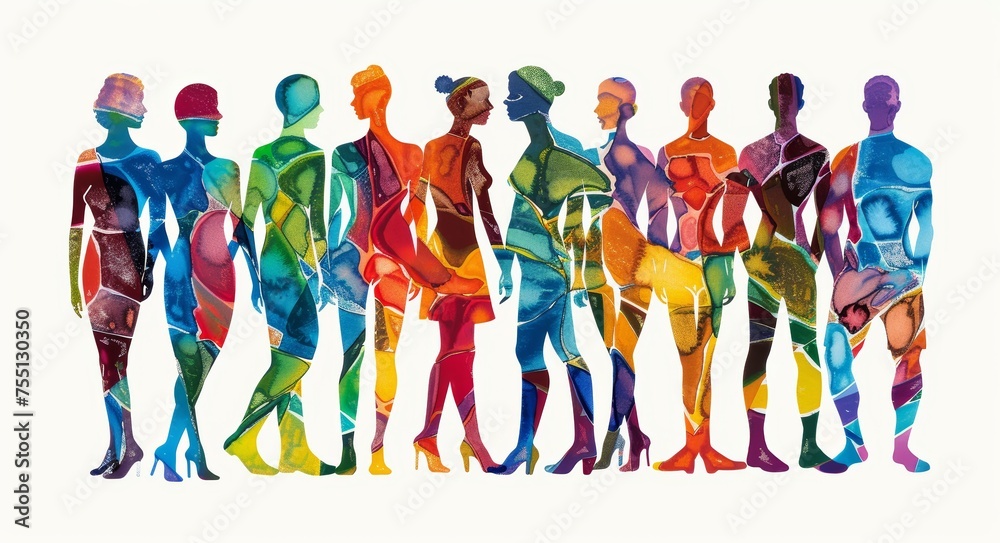 Fototapeta premium Colorful silhouettes of a diverse group of people. Diversity and equality concept.