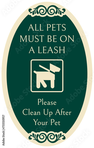 No dog poop warning sign all pets must be on a leash