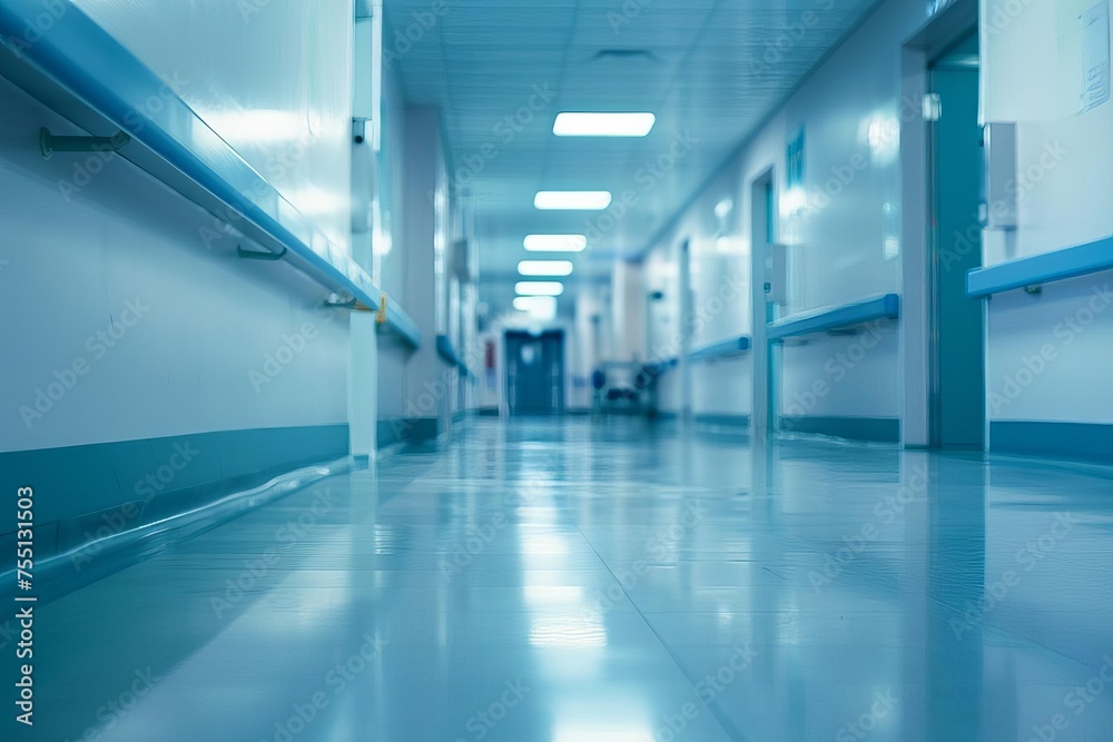 Unfocused background of a modern hospital corridor Capturing the essence of healthcare environments and patient care
