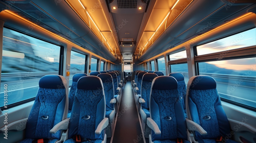 Interior seats of the bus. Generative AI. Interior seats of the bus. Generative AI.