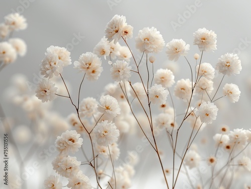 Delicate Gypsophila: Dried Blooms on a White Background © YuliiaMazurkevych