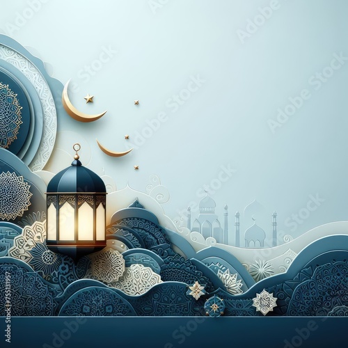 Ramadan, Eid mubarak moon and mosque beautiful background
