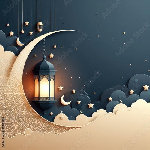 Ramadan, Eid mubarak moon and mosque beautiful background
