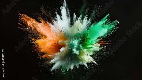 Black background, explosion of white, orange and green powders, in the style of the colors of the Irish flag, high-speed shooting, artistic magic, 2K, high quality  - 8