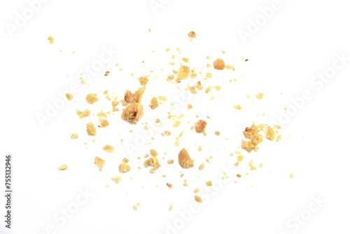 Quadro su tela Ground, milled, crushed or granulated hazelnut pile isolated on white background