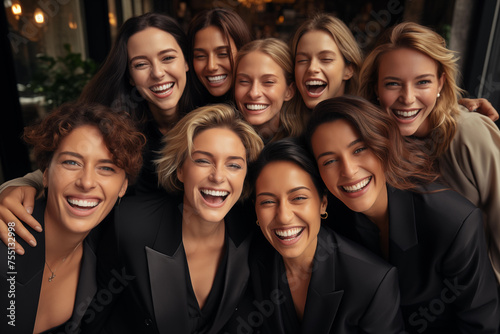 Funny smiling women taking a photograph together