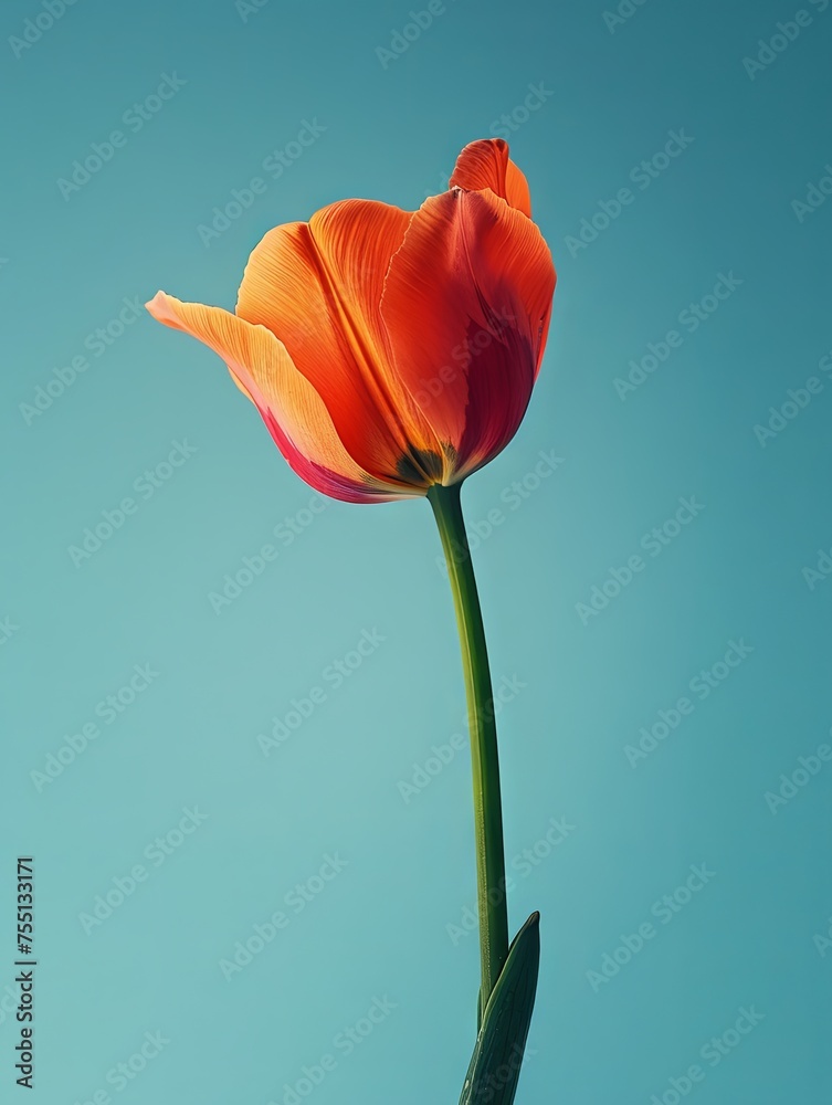 A single Gerbera daisy stands tall with a clear, sunny blue sky as the backdrop, highlighting its beauty. A single Gerbera daisy stands tall with a clear, sunny blue sky as the backdrop, highlighting its beauty.