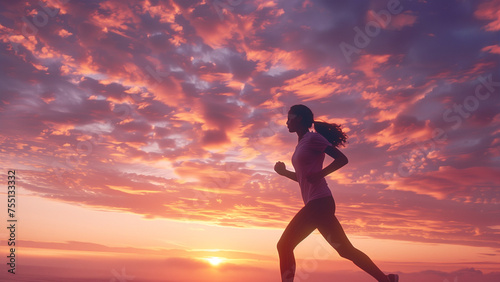 Running into the Purple Sunset: A Fit Woman’s Silhouette