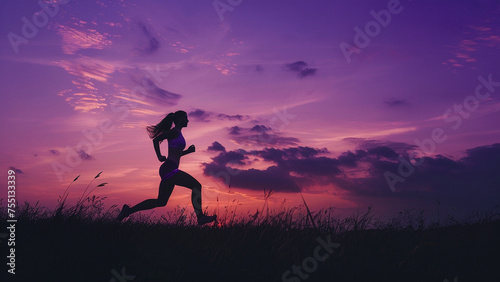 In Pursuit of Fitness: A Woman’s Silhouette Against a Purple Sunset