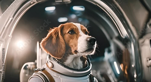 Dog dressed as an astronaut. photo