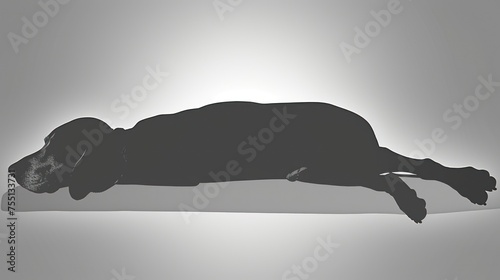 a black and white photo of a dog laying on its side with its head turned to the side and it's eyes closed. photo