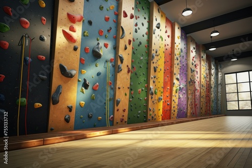 Secure Child rock climbing indoor safety wall. Home fit safety adventure fun rope. Generate Ai