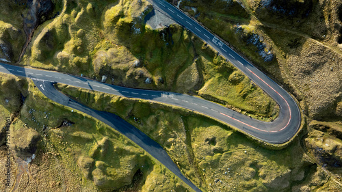The hairpin bend on the A4069 known as Cuckoo Bend on the Black Mountain Pass in South Wales UK often used in a popular TV car series because of the fast winding roads
