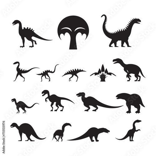 Fototapeta Naklejka Na Ścianę i Meble -  A black silhouette Dinosaur set
