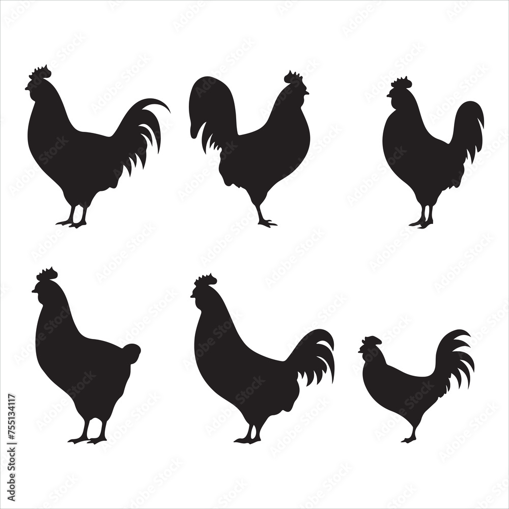 Fototapeta premium A black silhouette chicken set 