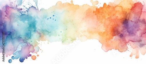 A watercolor painting of a rainbow of colors on a white background, depicting a natural landscape with peach tones and a beautiful sky. Visual arts at its finest