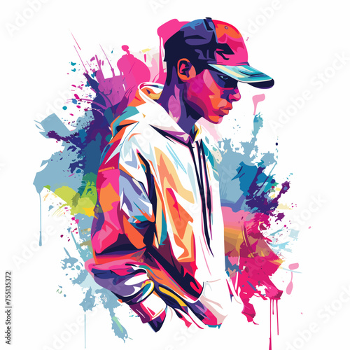 Vector illustration of a man in a baseball cap and a white shirt.
