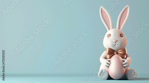 A 3D Cartoon Easter Bunny with a Bow Tie and Easter Egg