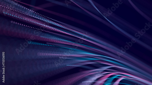 Abstract digital background of moving particles. Information space flow. Big data visualization. 3d rendering