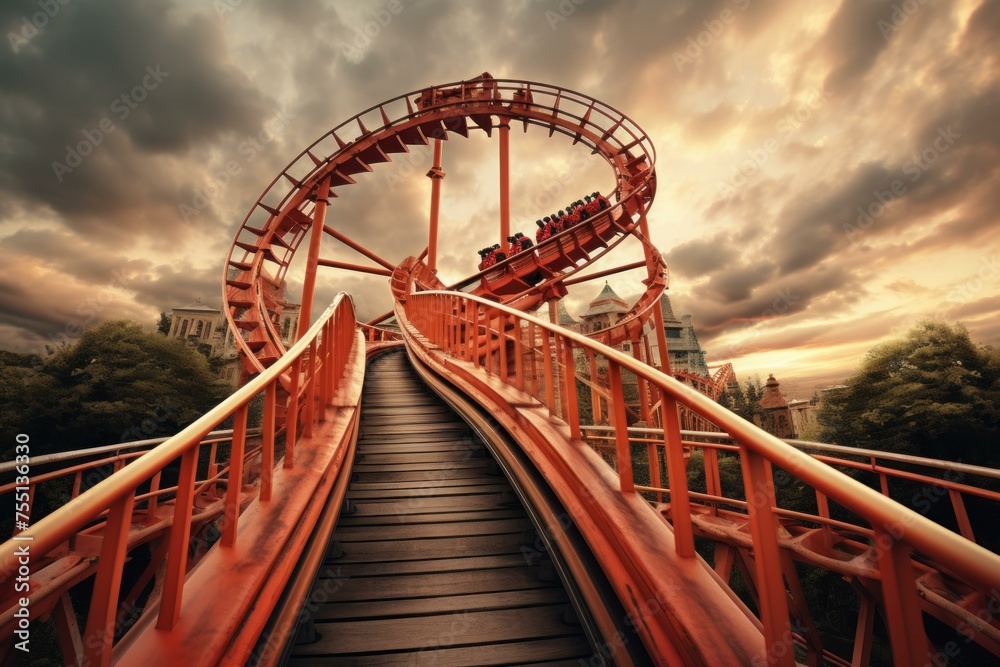 Speedy Roller coaster. Loop adventure theme. Generate Ai Speedy Roller coaster. Loop adventure theme. Generate Ai