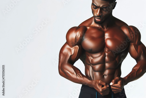 Strong muscular black male posing close up isolated on solid white background copy space. ai generative © Igor