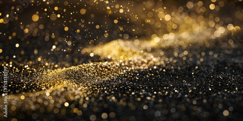 An array of glittering golden particles scattered across a dark surface presents a luxury and celebratory abstract concept visual photo