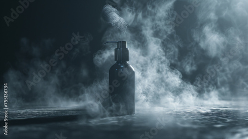 A mystical misting spray bottle emanates a magical cloud of smoke, creating an enchanting and mysterious product display