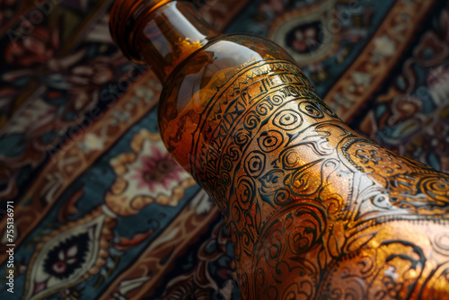 A pattern of henna with natural dye of reddish-brown color in a cone or a bottle