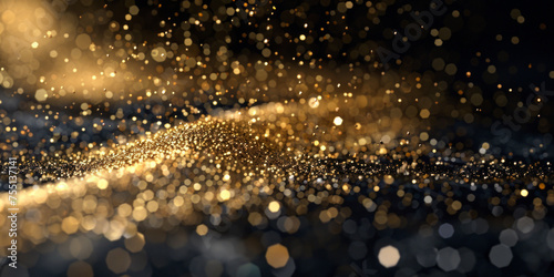 A mesmerizing image capturing sparkling golden particles floating in a dark space, creating a magical atmosphere photo