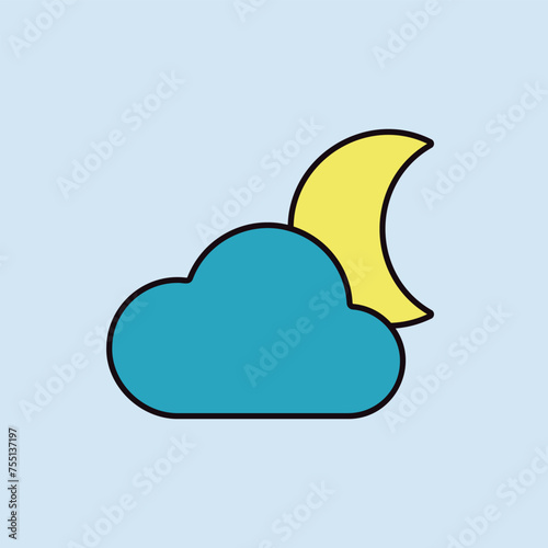Moon and clouds vector icon. Weather sign