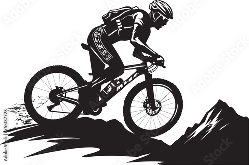 Chasing Downhills Gravity Defying Biker Logo Taming Technical Terrain Mountain Bike Icon Design photo