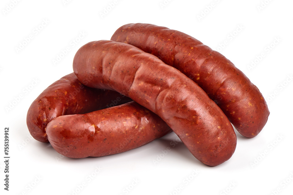 Beer sausages for grill, isolated on white background. Beer sausages for grill, isolated on white background.