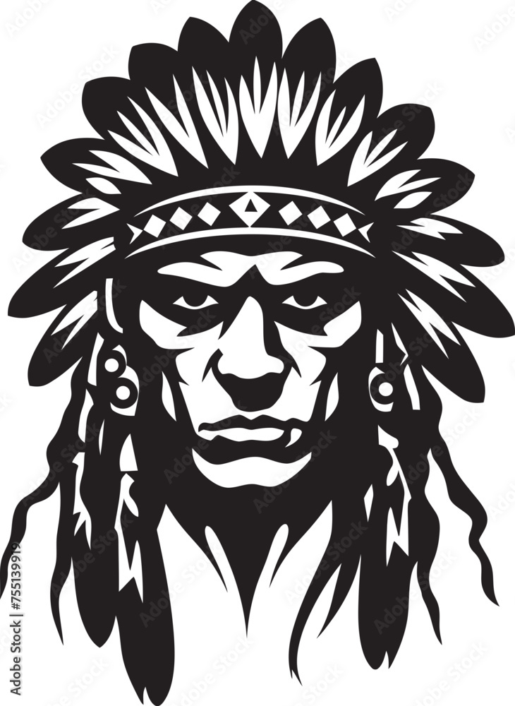 Fototapeta premium Silent Sentinel Tribal Emblem Vector Tribal Guardian Apache Logo Emblem