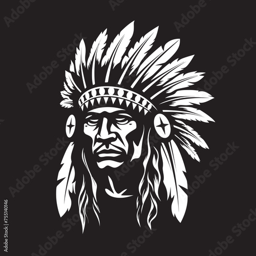 Desert Guardian Apache Logo Symbolic Thunder Warrior Apache Face Vector © BABBAN