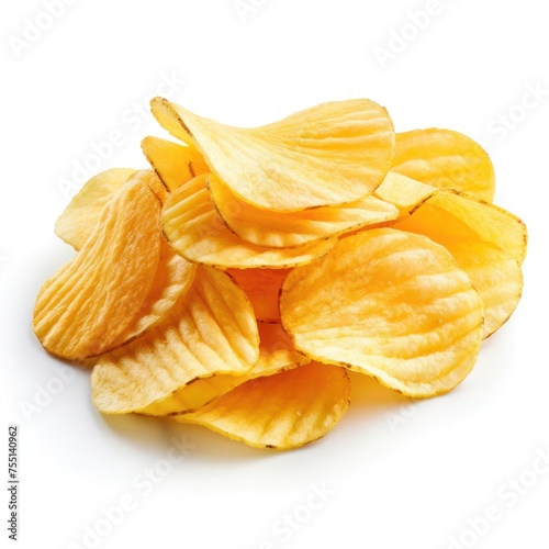 Potato Chips Organic Crinkle Ready to Eat Snack. Realistic potato chips isolated on white background, icon, detailed. Grocery product package, menu, advert