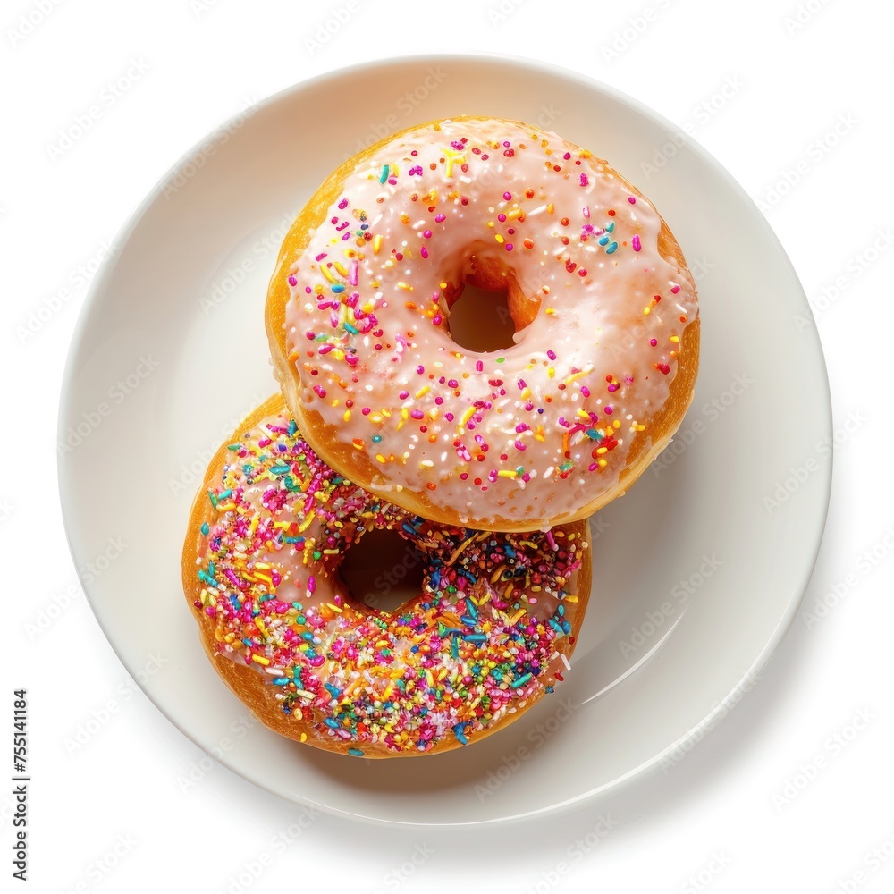 Donut delicious 3D close up, decorated cutout minimal isolated on white background, ultra realistic donut, icon, detailed. Grocery product advertising.