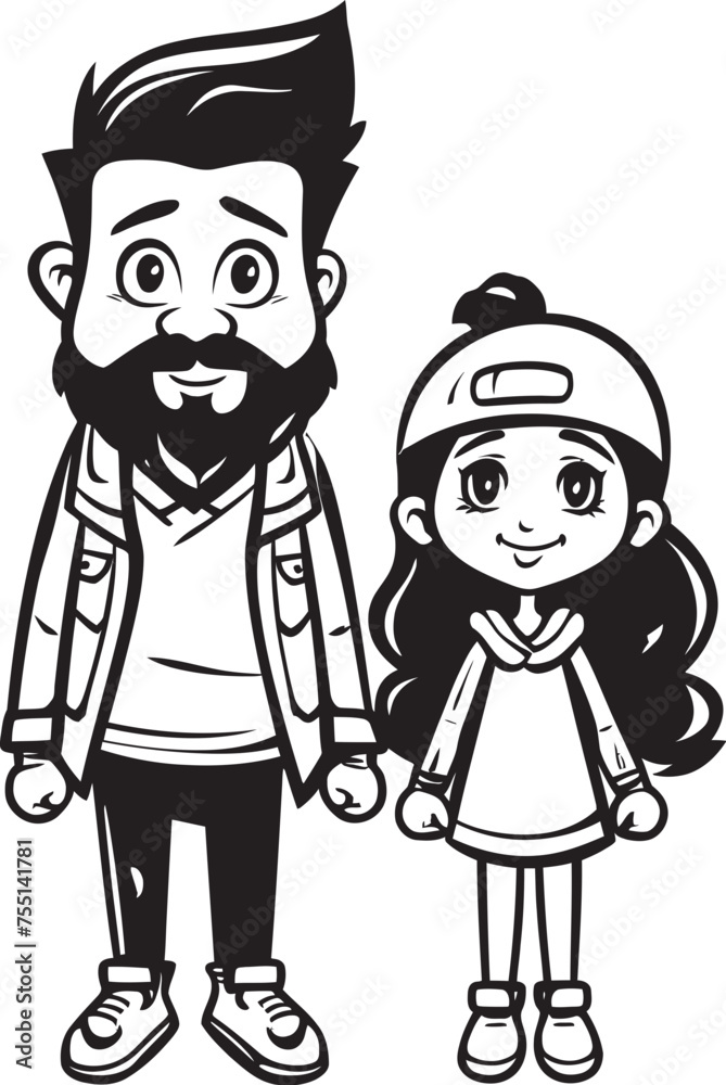 Precious Memories Cartoon Iconic Graphic Blissful Bond Father Daughter Vector Emblem Precious Memories Cartoon Iconic Graphic Blissful Bond Father Daughter Vector Emblem