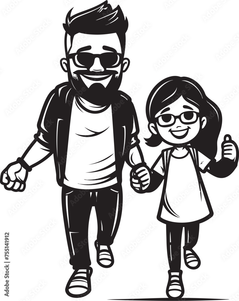 Fun filled Moments Cartoon Iconic Design Joyful Journeys Father Daughter Vector Emblem Fun filled Moments Cartoon Iconic Design Joyful Journeys Father Daughter Vector Emblem