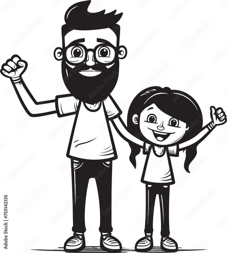 Happy Hearts Cartoon Logo Vector Family Bonding Father and Daughter Emblem Happy Hearts Cartoon Logo Vector Family Bonding Father and Daughter Emblem