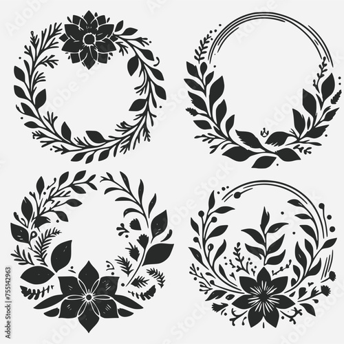 set of circular flower frame. circle flower frame on white background  