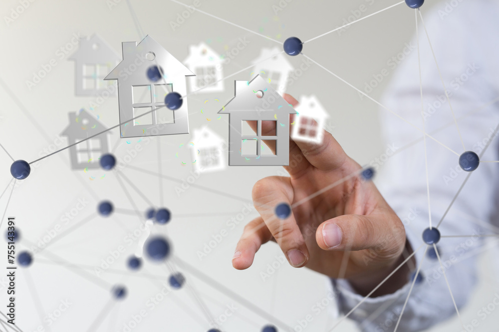 home iot - Neural network 3D illustration. Big data and cybersecurity home iot - Neural network 3D illustration. Big data and cybersecurity