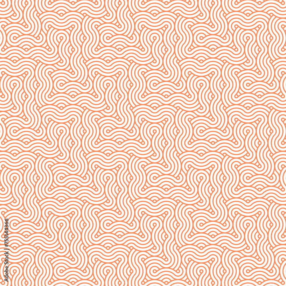 Orange abstract geometric japanese overlapping circles lines and waves pattern