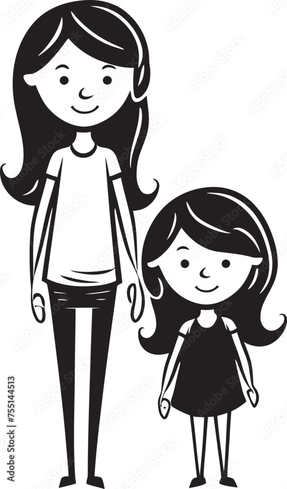 Blissful Moments Happy Family Symbol Mother Daughter Joy Cartoon Iconic Emblem