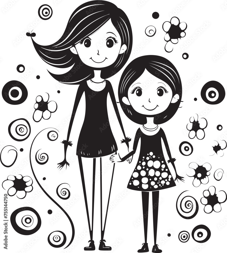 Loving Laughter Cartoon Iconic Symbol Cheerful Moments Mother Daughter Vector Emblem Loving Laughter Cartoon Iconic Symbol Cheerful Moments Mother Daughter Vector Emblem