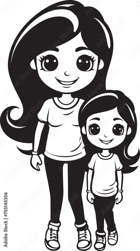 Family Fun Cartoon Emblematic Design Cheerful Moments Mother Daughter Vector Emblem Family Fun Cartoon Emblematic Design Cheerful Moments Mother Daughter Vector Emblem
