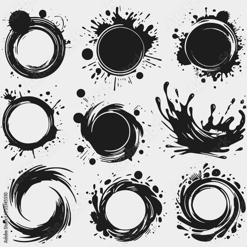 circle frame set splash vector illustration isolated on background 