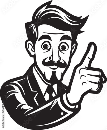 Communicative Cartoon Finger Gesture Emblem Joyful Point Mans Finger Iconic Emblem