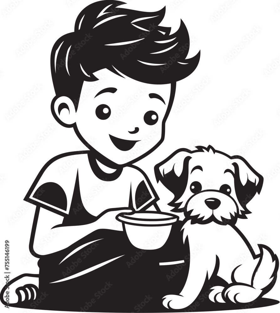 Furry Friendships Small Boy Feeding Puppy Graphic Joyful Journeys Cartoon Vector Design Furry Friendships Small Boy Feeding Puppy Graphic Joyful Journeys Cartoon Vector Design