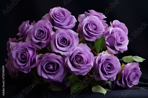 Vibrant Violet roses bunch. Blossom flower. Generate Ai © juliars